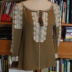 EUC Tory Burch Olive Green Boho Embroidered Tunic